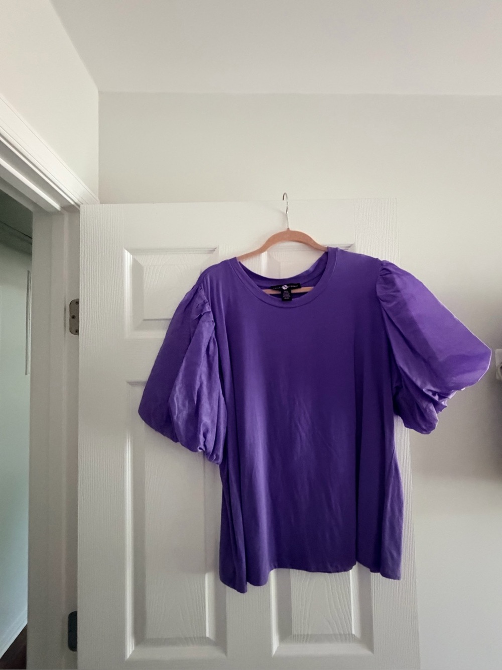 Ashley Stewart Purple Puff-Sleeve Short Sleeve Tee